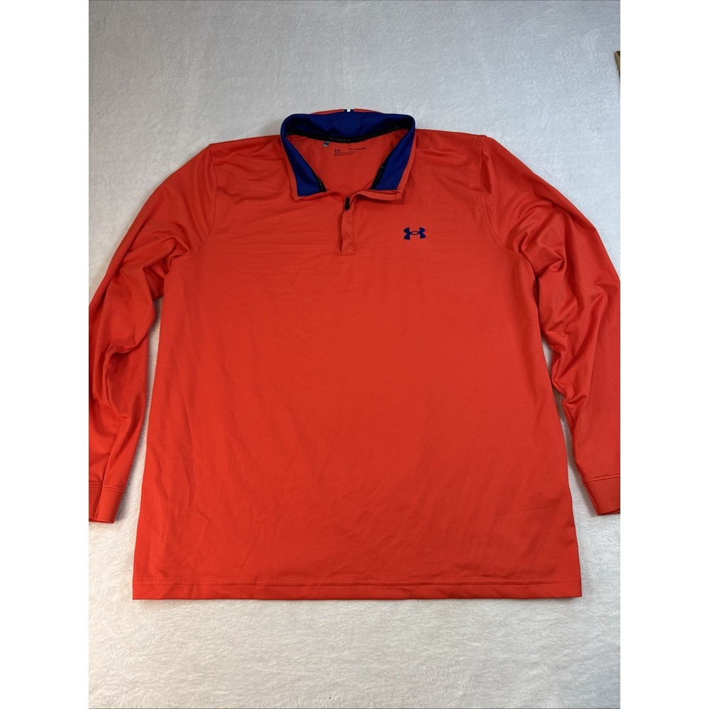 Under Armour Shirt Mens Extra Large 2XL Orange Long Sleeve Golf Polo Performance - Picture 1 of 7
